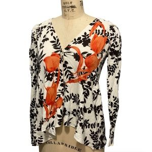 Sparrow Anthro Cream Cardigan with Orange and Brown Flower Medium